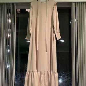Elegant Cream Long Sleeve Dress with Tie Belt